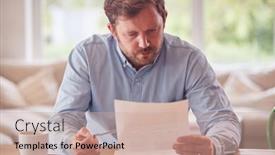  Presentation with home - Slides consisting of worried-man-sitting-at-table background and a soft green colored foreground