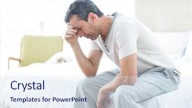  Presentation with man heart attact hand hold - Colorful theme enhanced with worried man sitting on bed backdrop and a sky blue colored foreground