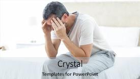  Presentation with 3d man sitting question mark - Colorful theme enhanced with worried man sitting on bed backdrop and a lemonade colored foreground