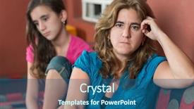  Presentation with sad teen - Colorful PPT theme enhanced with worried mother and her sad backdrop and a ocean colored foreground