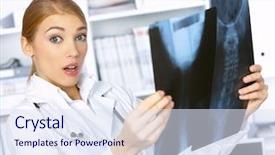  Presentation with metabolic doctor examining - Slide set having worried nurse - portrait of confused female doctor background and a  colored foreground