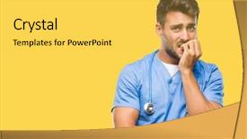 Presentation with anxiety and stress - Beautiful PPT theme featuring worried nurse - young handsome doctor surgeon man backdrop and a yellow colored foreground