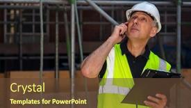  Presentation with construction site construction - Colorful PPT theme enhanced with worried-or-concerned-male-builder backdrop and a tawny brown colored foreground