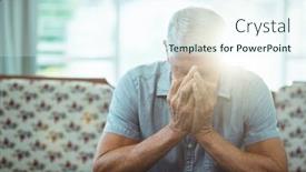  Presentation with senior living - Beautiful PPT theme featuring worried-senior-man-sitting backdrop and a sky blue colored foreground