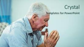  Presentation with senior living - Amazing presentation having worried senior man sitting backdrop and a sky blue colored foreground