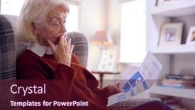  Presentation with energy crisis - Presentation design having worried-senior-woman-at-home background and a wine colored foreground