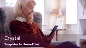  Presentation with senior living - Presentation design enhanced with worried-senior-woman-with-mobile background and a wine colored foreground