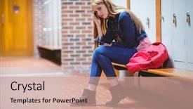  Presentation with locker room - Slide deck featuring worried student sitting in locker background and a coral colored foreground