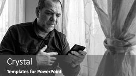  Presentation with bad news - PPT theme with worried-unhappy-man-looks background and a dark gray colored foreground