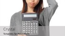 Presentation with calculator - Slides featuring worried-woman-holding-calculator background and a light gray colored foreground