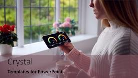  Presentation with energy meter - Presentation theme consisting of worried-woman-looking-at-smart background and a  colored foreground
