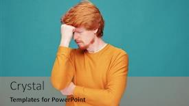  Presentation with mind - PPT theme with worried-young-redhead-man background and a gold colored foreground