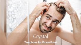  Presentation with mirror - Cool new slide set with worried young shirtless man examining his hair while looking at the bathroom mirror backdrop and a coral colored foreground