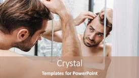  Presentation with mirror - Amazing presentation theme having shirtless man examining his hair backdrop and a coral colored foreground