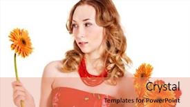  Presentation with flowers - Audience pleasing slides consisting of worried young woman holding flowers backdrop and a  colored foreground