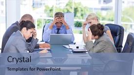  Presentation with camera - Presentation theme having worry - business team smiling at camera background and a teal colored foreground