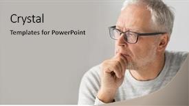  Presentation with old age - Colorful PPT layouts enhanced with worry - old age problem and people backdrop and a light gray colored foreground