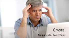  Presentation with young man holdng laptop on lap money - Amazing presentation theme having worry - senior businessman in front backdrop and a soft green colored foreground