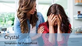  Presentation with home - Theme having worry - woman comforting worried friend background and a light blue colored foreground