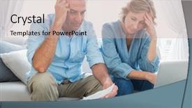 Presentation with living room - Presentation design featuring worry - worried couple paying their bills background and a soft green colored foreground