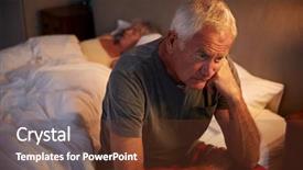  Presentation with insomnia - Presentation having worry - worried senior man in bed background and a tawny brown colored foreground