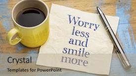  Presentation with more stone cross all things work together - PPT layouts enhanced with worry less and smile more background and a coral colored foreground