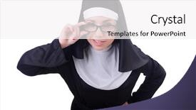  Presentation with nun - Cool new PPT layouts with humanoid robots - green robot character holding up backdrop and a white colored foreground.