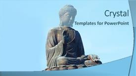  Presentation with hong kong china - Slide deck having hand worshipping flowers - giant buddha statue in tian background and a light blue colored foreground