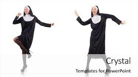  Presentation with nun - Amazing PPT theme having devotional dance - pretty nun isolated on white backdrop and a white colored foreground