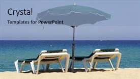  Presentation with footprints and sand sun - PPT layouts enhanced with worshippers - sun lounger on empty sandy background and a light blue colored foreground