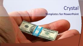  Presentation with financial crisis - PPT theme with worthless - hand holds miniature money representing background and a  colored foreground