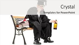 Presentation with alcohol white - Beautiful PPT theme featuring worthless - sad college graduate drinking alcohol backdrop and a  colored foreground