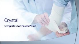  Presentation with wound - Beautiful presentation theme featuring wound - closeup doctor applying elastic bandage backdrop and a sky blue colored foreground