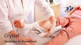  Presentation with wound - Theme with wound - doctor bandaging foot patient background and a coral colored foreground