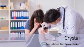  Presentation with sports doctor - Cool new PPT theme with wound - patient visiting doctor after sustaining backdrop and a light blue colored foreground