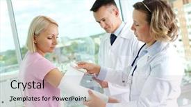  Presentation with female hospital patient - PPT theme having wound - portrait of confident female doctor background and a soft green colored foreground