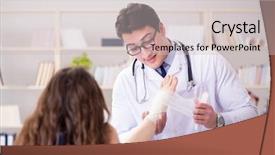  Presentation with patient care - Audience pleasing theme consisting of wound - traumatologist is taking care backdrop and a light gray colored foreground