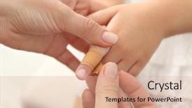  Presentation with plaster - Audience pleasing PPT layouts consisting of wound - woman wrapping sticking plaster backdrop and a coral colored foreground