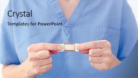  Presentation with wound care - Slide deck enhanced with wound care - doctor applying a plaster isolated background and a light blue colored foreground