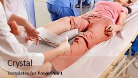  Presentation with wound - Cool new PPT theme with wound care - doctor bandaging foot patient backdrop and a coral colored foreground