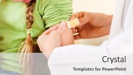  Presentation with wound care - Amazing PPT theme having wound care - doctor in her practice putting backdrop and a white colored foreground