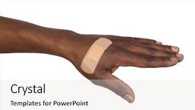  Presentation with wound care - Theme enhanced with wound care - hand with adhesive bandage isolated background and a light gray colored foreground