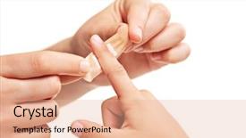  Presentation with wound - PPT theme having wound care - person putting a plaster background and a coral colored foreground