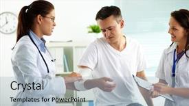  Presentation with wound care - PPT theme consisting of wound care - portrait of confident female doctor background and a light blue colored foreground