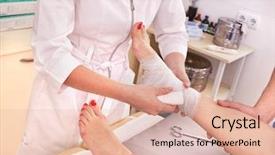  Presentation with bandaging - Amazing slides having wound dressings - doctor bandaging foot patient backdrop and a lemonade colored foreground