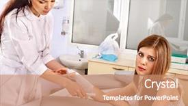  Presentation with female hospital patient - Presentation theme consisting of wound dressings - female doctor bandaging patient background and a  colored foreground