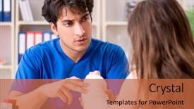  Presentation with wound - Amazing slides having wound dressings - young woman with bandaged arm backdrop and a  colored foreground