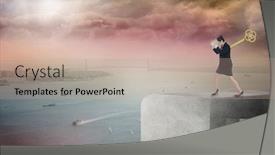  Presentation with wound - Cool new theme with wound up businesswoman gesturing against coastline and city backdrop and a soft green colored foreground