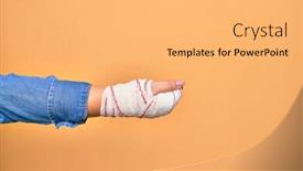  Presentation with wounded - Audience pleasing slide set consisting of wounded-hand-of-caucasian-young backdrop and a light gray colored foreground