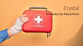  Presentation with first aid kit - Presentation featuring wounded-hand-of-caucasian-young background and a yellow colored foreground